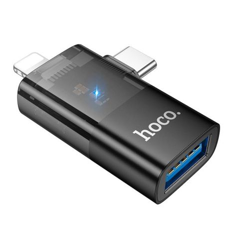 Адаптер перехідник Hoco UA36E 2в1, Lightning, Type-C to USB, black