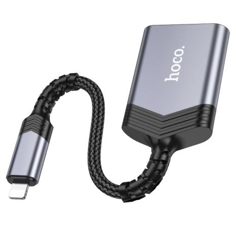 Адаптер перехідник Hoco UA25 2в1 card reader Lightning сірий