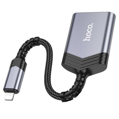 Адаптер перехідник Hoco UA25 2в1 card reader Lightning сірий