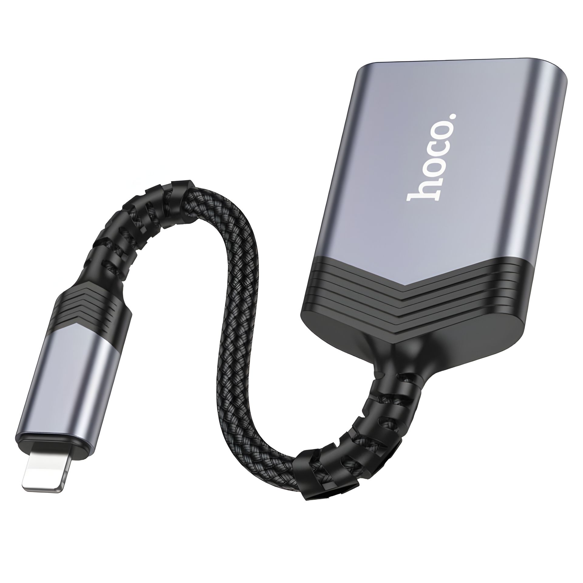 Адаптер перехідник Hoco UA25 2в1 card reader Lightning, сірий Адаптер перехідник Hoco UA25 2в1 card reader Lightning, сірий