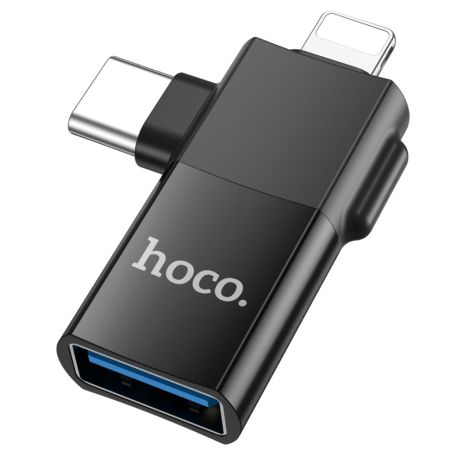 Адаптер перехідник Hoco UA17 USB to Type-C/ Lightning чорний