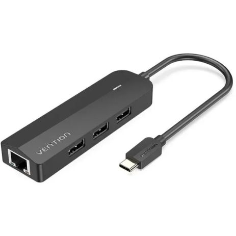 USB-хаб Vention Type-C to 3 USB 3.0, RJ45, Micro-B, 0.15M, Black, TGPBB