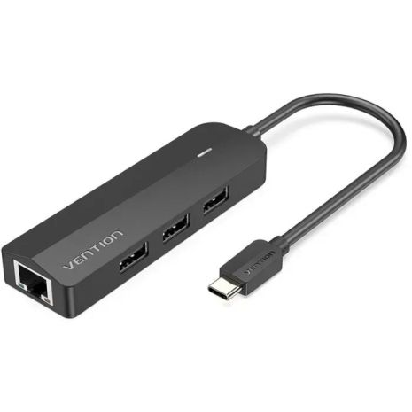 Хаб USB Vention Type-C to 3 USB 3.0, RJ45, Micro-B, 0.15M, Black, TGPBB