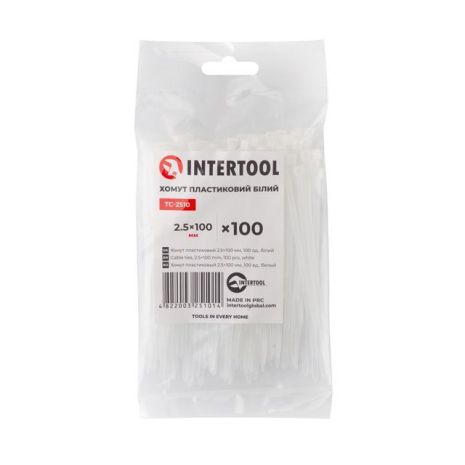 Хомут пластиковий 2,5 x100мм, (100 шт / упак), білий INTERTOOL TC-2510