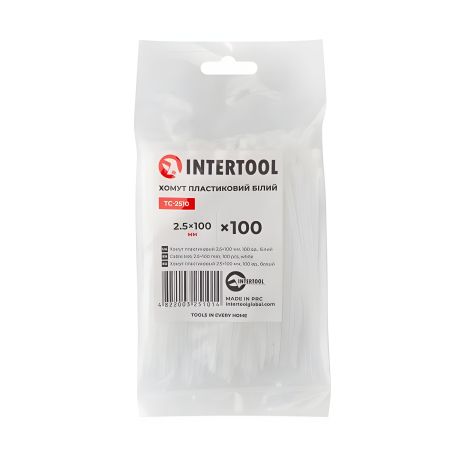 Пластиковий хомут, 2,5×100 мм, білий, 100 шт/упак, INTERTOOL TC-2510