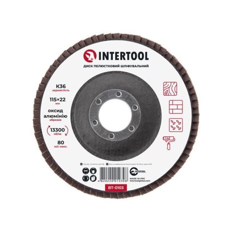 Диск шлифовальный лепестковый, 115×22 мм, зерно K36 INTERTOOL BT-0103