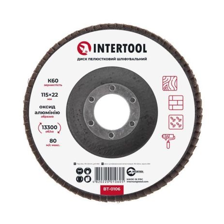 Диск шлифовальный лепестковый, 115×22 мм, зерно K60 INTERTOOL BT-0106