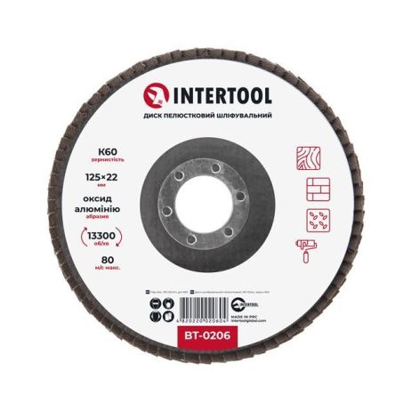 Диск шлифовальный лепестковый, 125×22 мм, зерно K60 INTERTOOL BT-0206