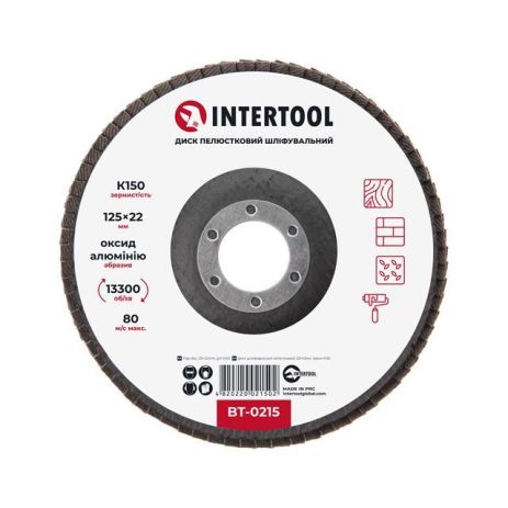 Диск шлифовальный лепестковый, 125×22 мм, зерно K150 INTERTOOL BT-0215