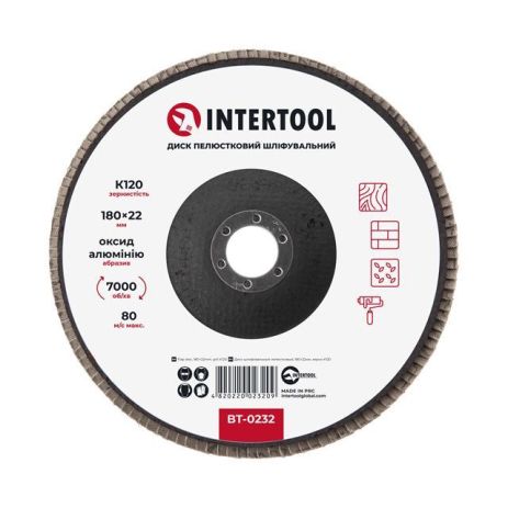 Диск шлифовальный лепестковый, 180×22 мм, зерно K120 INTERTOOL BT-0232