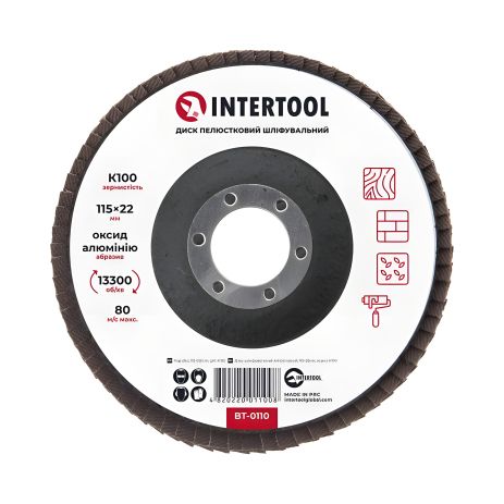 Шлифовальный лепестковый диск INTERTOOL 115×22 мм, зерно К100 (BT-0110)