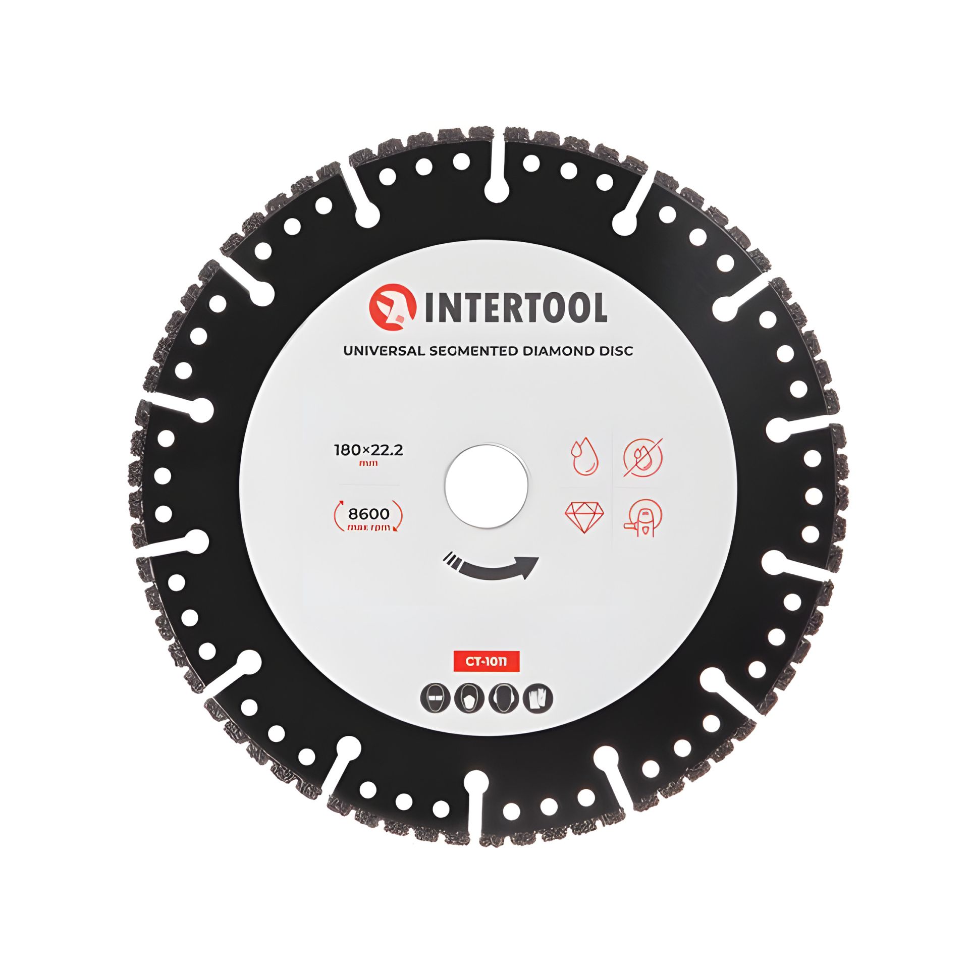 Сегментний алмазний диск універсальний, 180 мм, 16-18%, 8600 об/хв INTERTOOL CT-1011 Сегментний алмазний диск універсальний, 180 мм, 16-18%, 8600 об/хв INTERTOOL CT-1011
