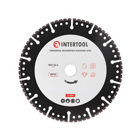 Сегментний алмазний диск універсальний, 180 мм, 16-18%, 8600 об/хв INTERTOOL CT-1011 Сегментний алмазний диск універсальний, 180 мм, 16-18%, 8600 об/хв INTERTOOL CT-1011