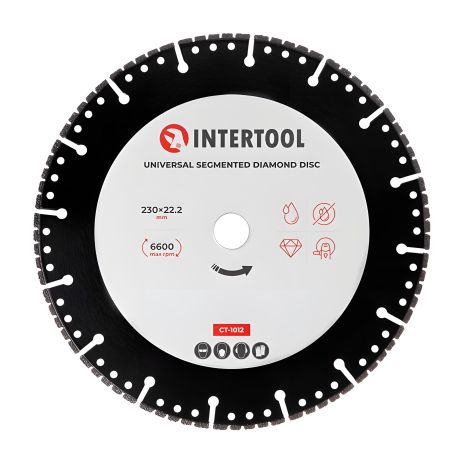 Пильный диск алмазный сегментный, 230 мм, 16-18%, 6600 об/мин INTERTOOL CT-1012 Пильный диск алмазный сегментный, 230 мм, 16-18%, 6600 об/мин INTERTOOL CT-1012