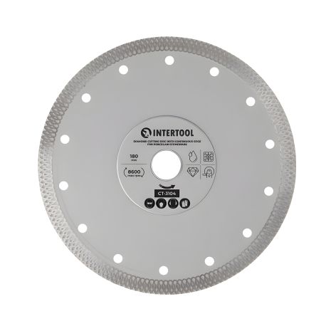 Алмазний відрізний диск по керамограніту INTERTOOL, з суцільною кромкою, 180 мм, 36%, 8600 об/хв (CT-3104)