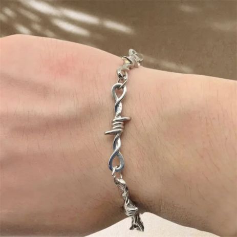 Браслет колючая проволока с маленькой проволокой стальной серебряный цвет