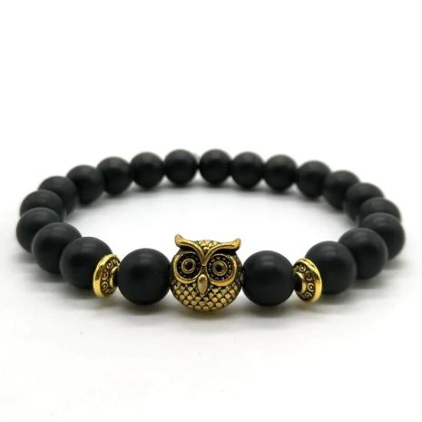 Браслет сова из шунгита с совой OWL черный вулканический камень