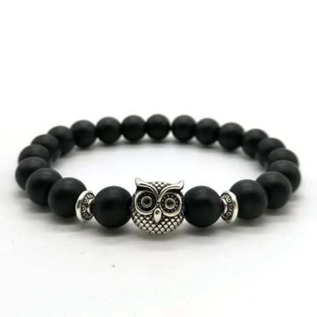 Браслет сова из шунгита с совой OWL черный вулканический камень