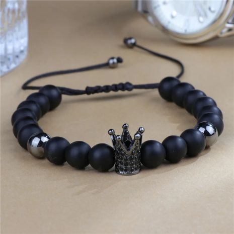 Браслет корона Crown з короною з шунгіту чорного вулканічного каменю на завязці