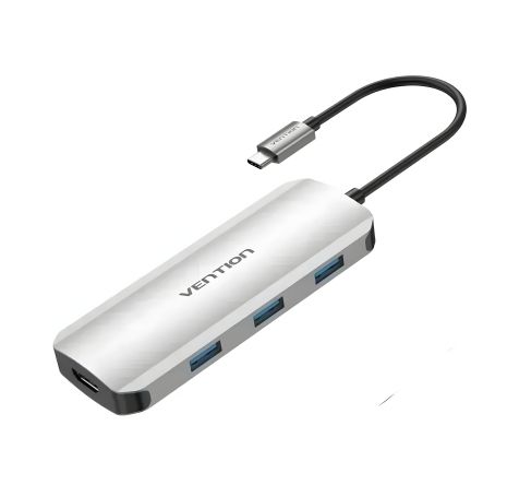 Vention USB-хаб Type-C к HDMI/USB 3.0x3/SD/TF/PD Docking Station серый 0.15M алюминиевый корпус TOJHB Vention USB-хаб Type-C к HDMI/USB 3.0x3/SD/TF/PD Docking Station серый 0.15M алюминиевый корпус TOJHB