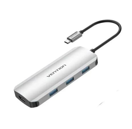 Хаб USB Vention Type-C to HDMI, USB 3.0x3, SD, TF, PD Docking Station Gray 0.15M Aluminum Alloy Type TOJHB