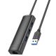 USB Hub Hoco HB42 4-in-1 (Type-C to USB3.0*3+RJ45 1Gbps) (L=0.2M) Черный