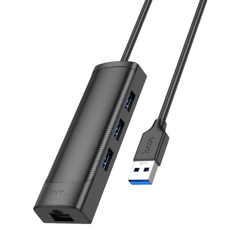 USB Hub Hoco HB42 4-in-1 (Type-C to USB3.0*3+RJ45 1Gbps) (L=0.2M) Черный