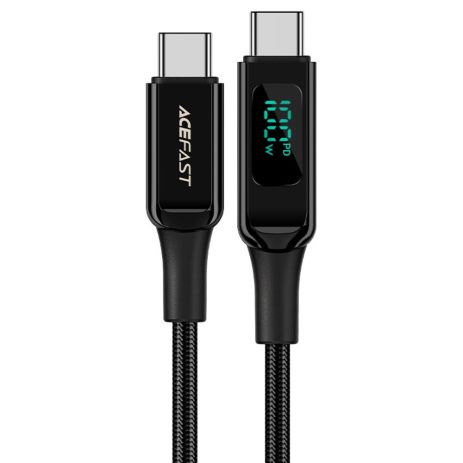 Кабель Acefast C6-03 з дисплеєм, Type-C to Type-C, PD 100W, 2m, чорний