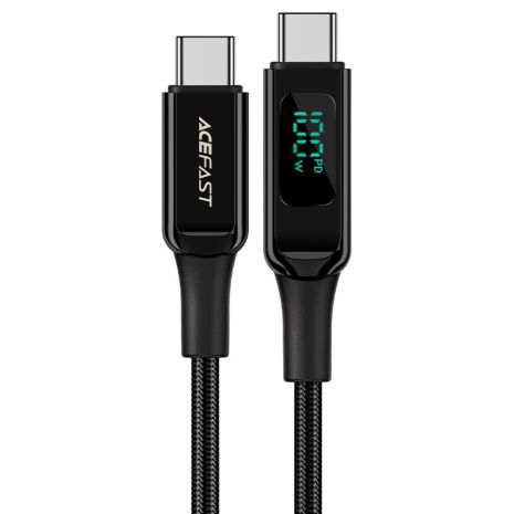 Кабель Acefast C6-03 з дисплеєм, Type-C to Type-C, PD 100W, 2m, чорний