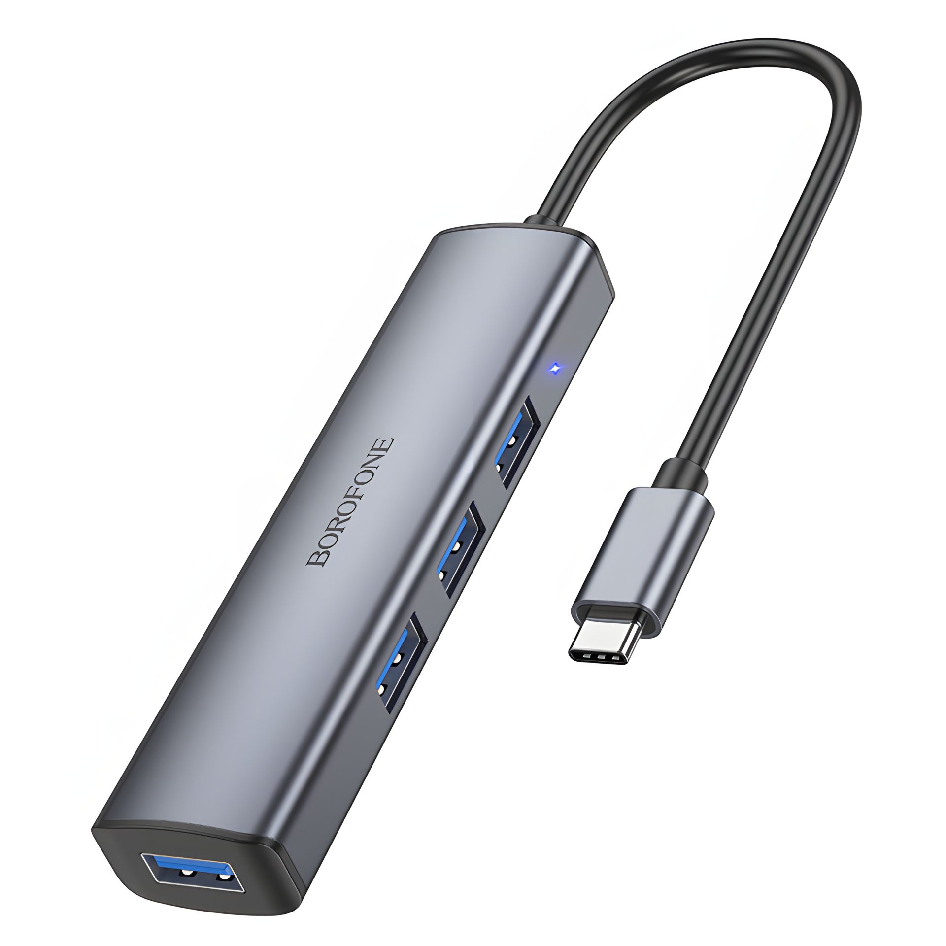Хаб USB Borofone DH12 4-в-1 Type-C to USB3.0х4 (довжина 0.2M) Сірий Хаб USB Borofone DH12 4-в-1 Type-C to USB3.0х4 (довжина 0.2M) Сірий