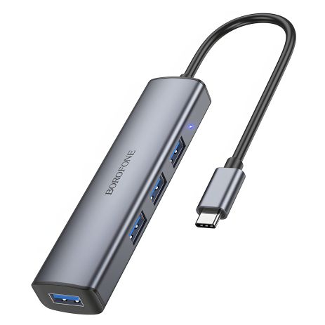 Хаб USB Borofone DH12 4-в-1 Type-C to USB3.0х4 (довжина 0.2M) Сірий
