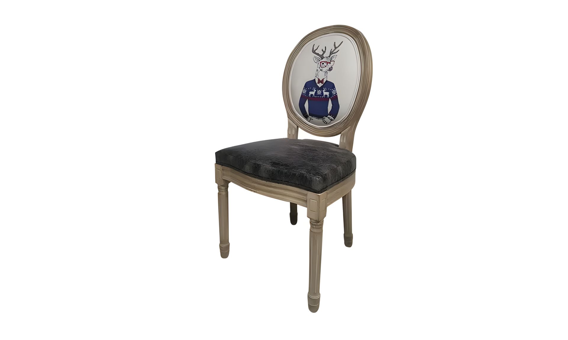 Стілець АРТ Олень у светрі КД, гевея масив дерева 500x555x960, екошкіра коричнева Стілець АРТ Олень у светрі КД, гевея масив дерева 500x555x960, екошкіра коричнева