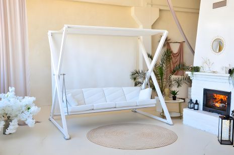 Преміум гойдалка "Білий лотос" (4-х місна, Тканина Тедді)