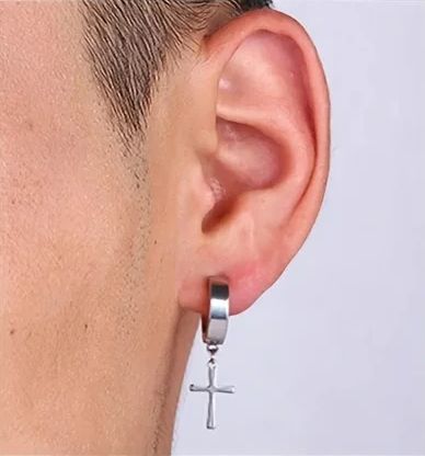 Мужская серьга клипса крест с крестом из стали без прокола 1шт серебристая
