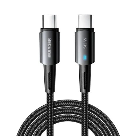 Кабель USB ESSAGER CG03, Type-C to Type-C, 60W, 1m, black
