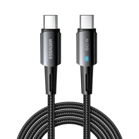 Кабель USB ESSAGER CG03, Type-C to Type-C, 60W, 1m, black
