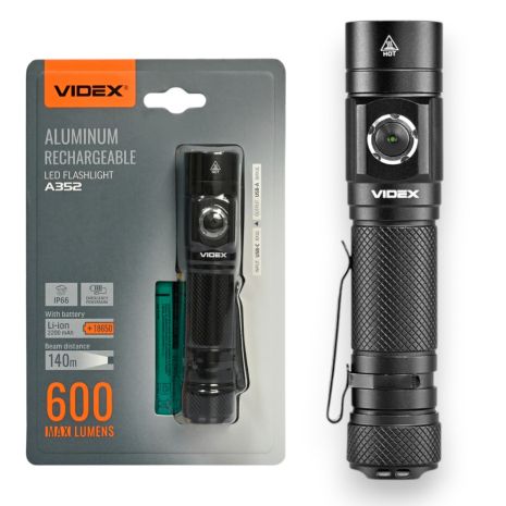 Фонарик VIDEX VLF-A352 600Lm 5000K IP66 USB-C алюминиевый корпус, с аккумулятором и функцией PowerBank