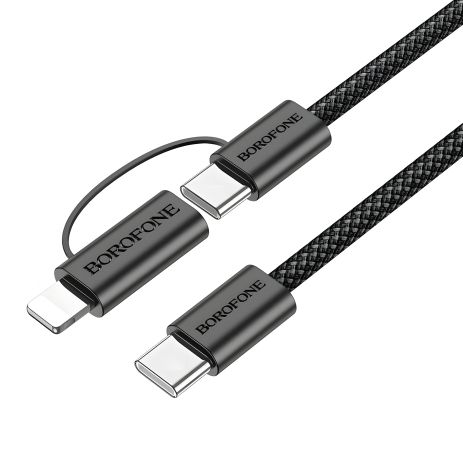 Кабель USB Borofone BX104 Primo, 2-in-one, 60W, Type-C to Type-C, iP, PD27W, Чорний Кабель USB Borofone BX104 Primo, 2-in-one, 60W, Type-C to Type-C, iP, PD27W, Чорний