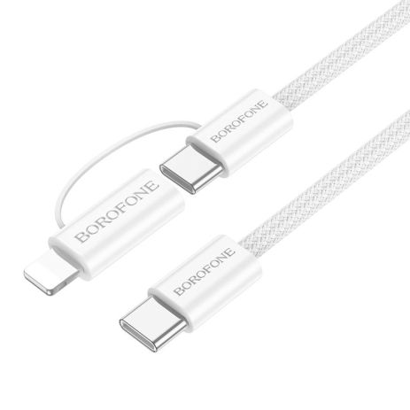 USB Borofone BX104 Primo two-in-one 60W Type-C to Type-C/iP PD27W Белый