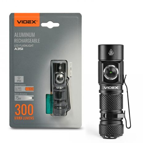 Портативний ліхтарик VIDEX VLF-A351 300 Lm 5000K 4 режими IP66 алюмінієвий корпус з акумулятором