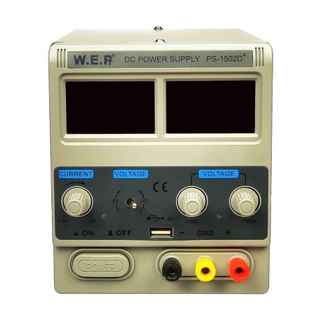 Блок живлення лабораторний WEP PS-1502D+ USB, 15V, 2A, цифрова індикація Блок живлення лабораторний WEP PS-1502D+ USB, 15V, 2A, цифрова індикація
