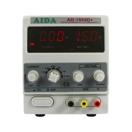 Лабораторна живлення AIDA AD-1502D+, 15V, 2A, цифрова індикація, індикатор РФ, автоматичне відновлення після КЗ