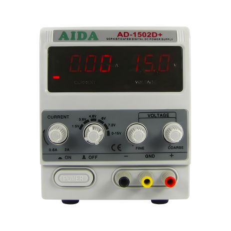 Лабораторний блок живлення Aida AD-1502D+, 15V, 2A, цифрова індикація, RF індикатор, автовідновлення після КЗ Лабораторний блок живлення Aida AD-1502D+, 15V, 2A, цифрова індикація, RF індикатор, автовідновлення після КЗ