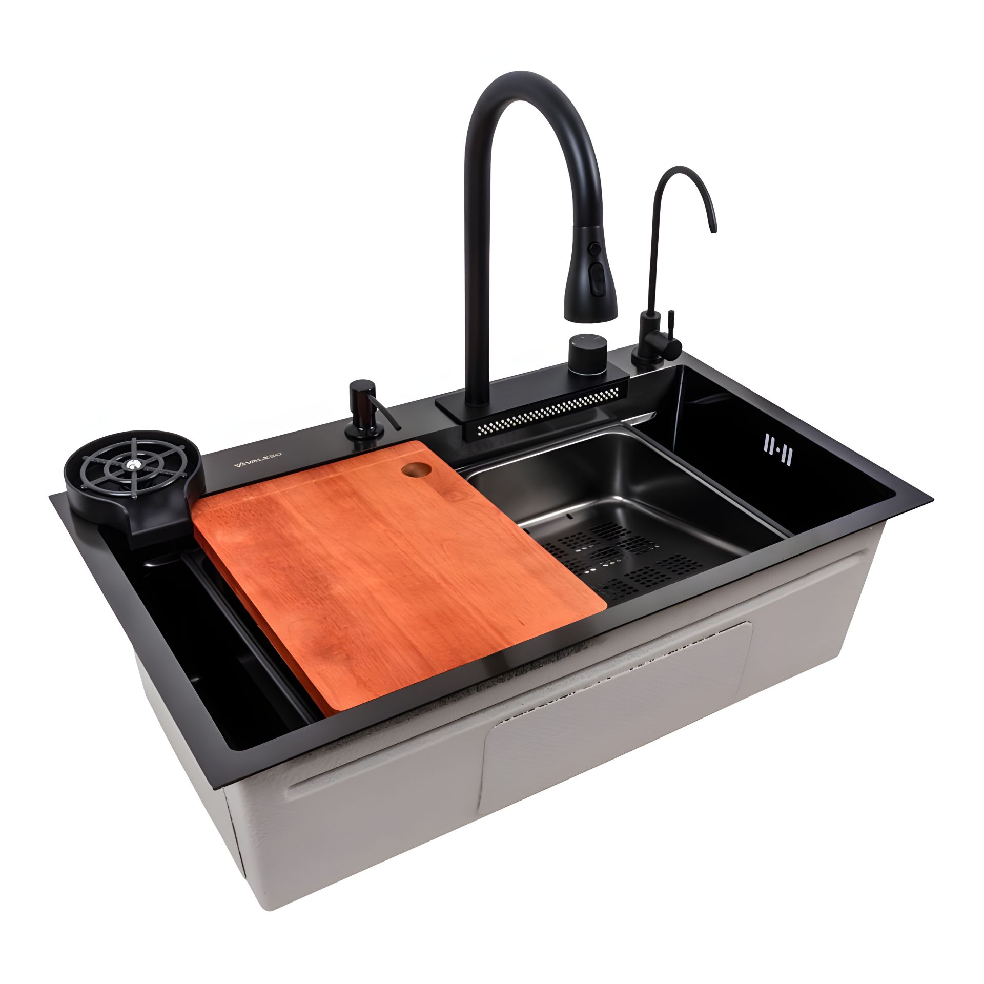 Чорна кухонна мийка 75*46F PVD Valeso Handmade "Водоспад" Fly rain Чорна кухонна мийка 75*46F PVD Valeso Handmade "Водоспад" Fly rain