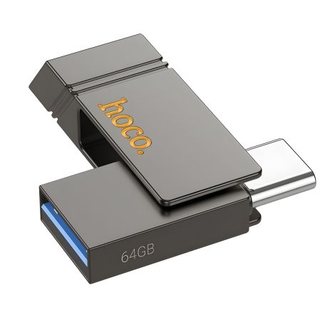 Флеш накопичувач Hoco UD14, 64GB, 2 в 1, USB 3.2, Type-C, металевий, gray