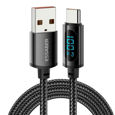 Кабель Essager USB-Type C з дисплеєм, 7A, 100W, 1m (100cm) Black