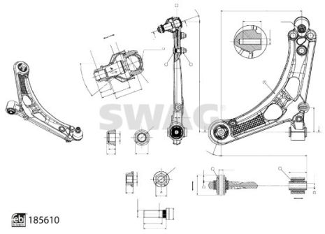 Рычаг подвески CITROËN BERLINGO, PEUGEOT 408, PEUGEOT PARTNER, SWAG (33110006)