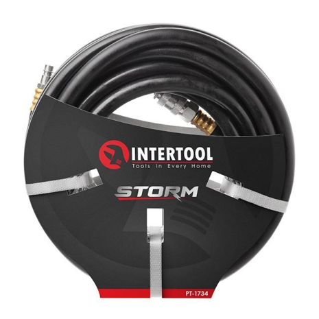 Шланг гумовий повітряний, армований, до 20 атм, 10×17 мм, 10 м, зі швидкороз'ємними з'єднаннями, STORM INTERTOOL PT-1734