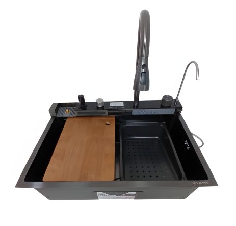 Чорна кухонна мийка PVD Valeso Handmade "Водоспад" (ДЕКОР) 68х45M Чорна кухонна мийка PVD Valeso Handmade "Водоспад" (ДЕКОР) 68х45M