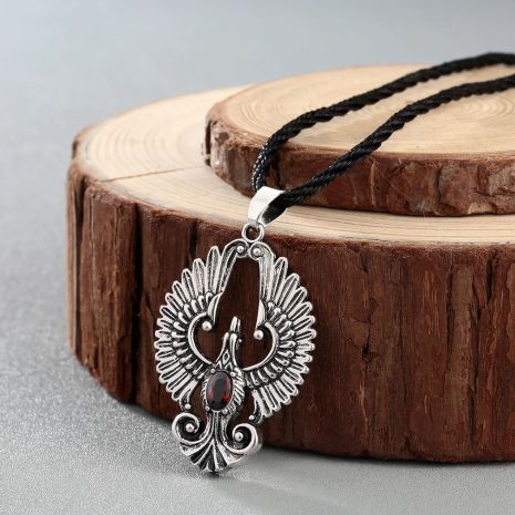 Кулон подвеска старинная птица Феникс с красным камнем амулет талисман
